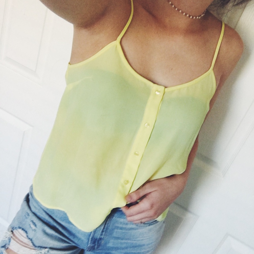 TOPSHOP Button Front Yellow Tank Top